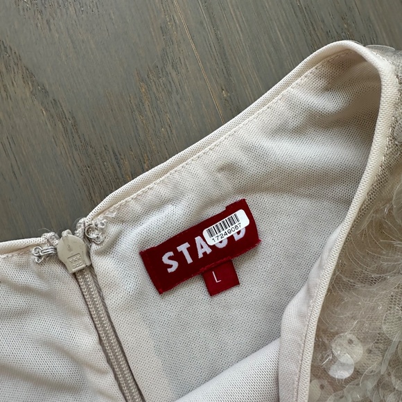 Staud Eton Mini Dress Moon Tan Sequin Embellished - Size Large - Picture 4 of 14